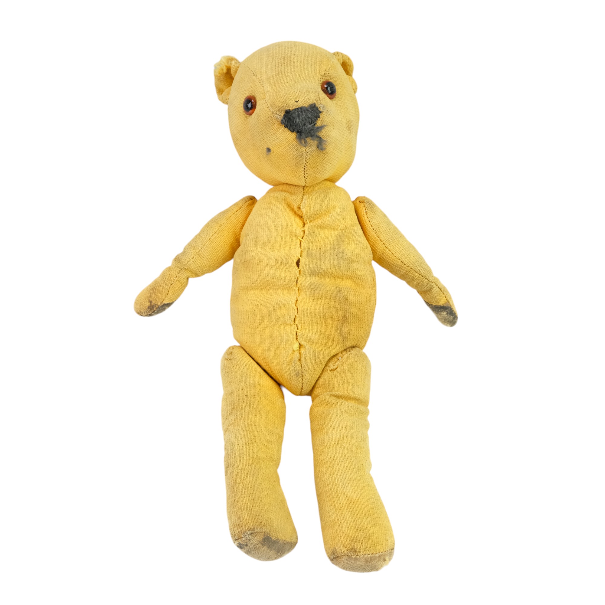 An early 20th Century straw-filled teddy bear with articulated limbs and glass eyes, 30 cm - Bild 3 aus 3