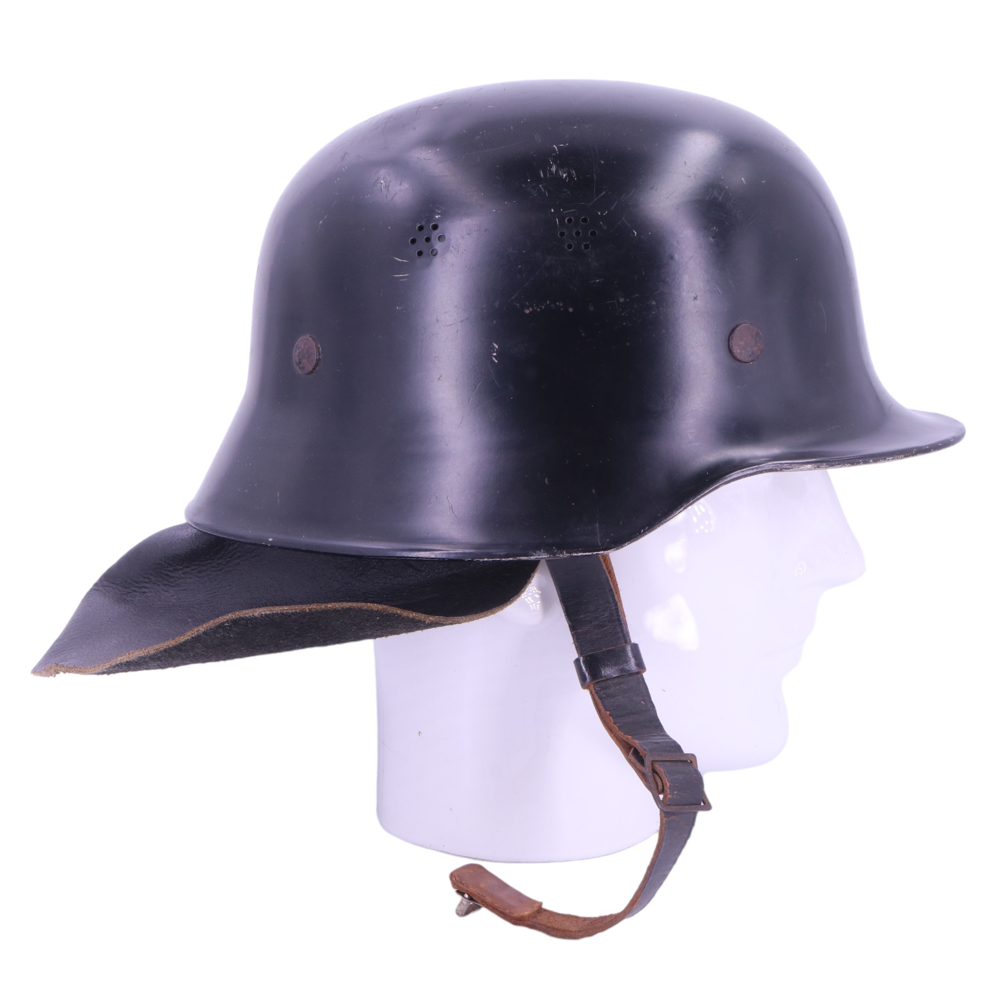 A German Model 1935 fire service aluminium helmet with leather neck guard - Image 3 of 9