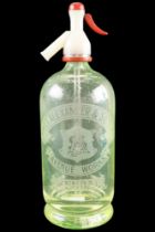 An Alexander & Sons of Kendal etched green glass soda syphon, second quarter 20th Century