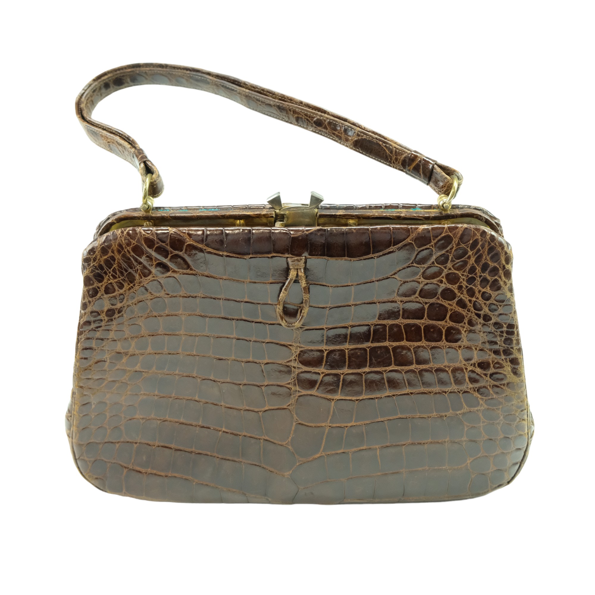 A vintage Harrods alligator handbag, circa 1960s-1970s, 27 x 18 cm excluding handle