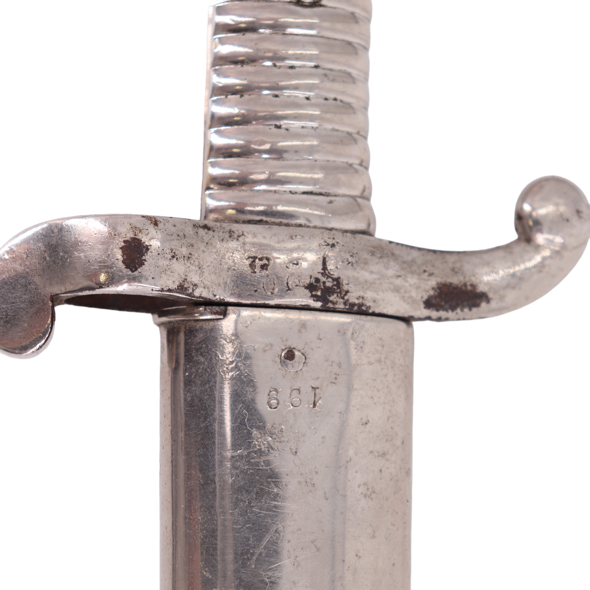A French Mle 1842 bayonet, nickel plated and modified for cruciform wall display, together with an - Image 7 of 8