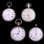 Four various antique silver pocket watches, (a/f)