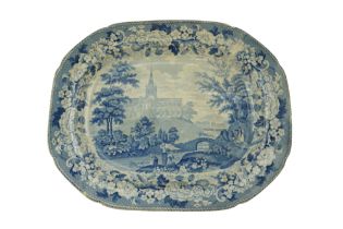 A Victorian Antique Scenery series "Cathedral Church of Glasgow" pattern blue-and-white transfer-