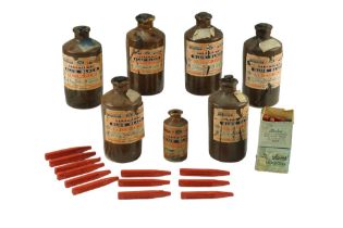 A group of largely unopened stoneware ink bottles of "Stephens' Blue Black Writing Fluid", late 19th