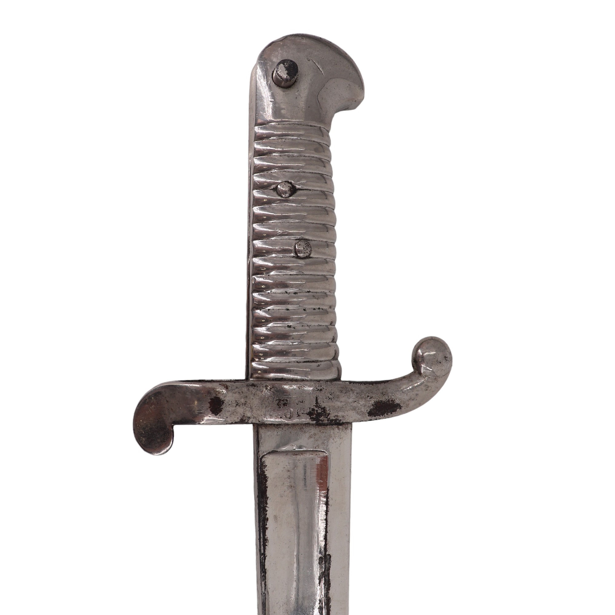 A French Mle 1842 bayonet, nickel plated and modified for cruciform wall display, together with an - Image 4 of 8