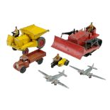 A vintage Dinky Supertoys diecast AA Motorcycle Patrol (270) together with a Blaw Knox Bulldozer,