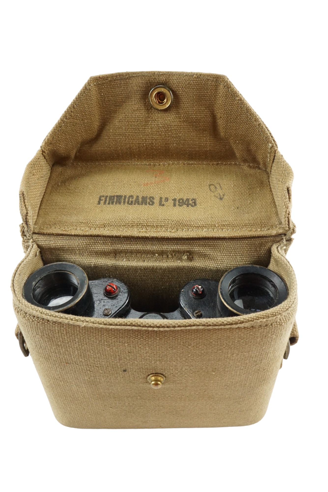 A set of 1943 British army No 2 Mk III binoculars in 1943 dated Pattern 1937 Webbing pouch - Image 3 of 3