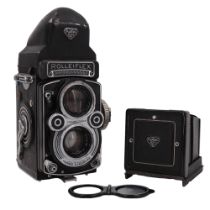 A Franke & Heidecke Rolleiflex 3.5F Model 3 twin lens reflex camera, having a Schneider Kreuznach