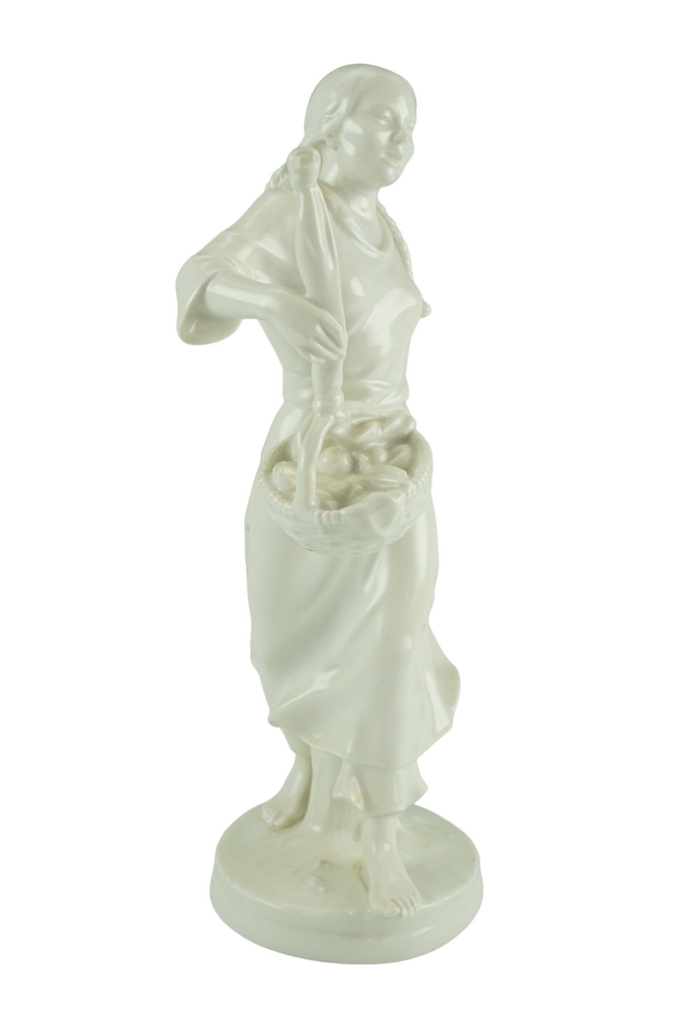 A Meissen Weifs blanc-de-chine figurine of a Korean girl carrying fruit baskets, designed by Max - Image 2 of 6