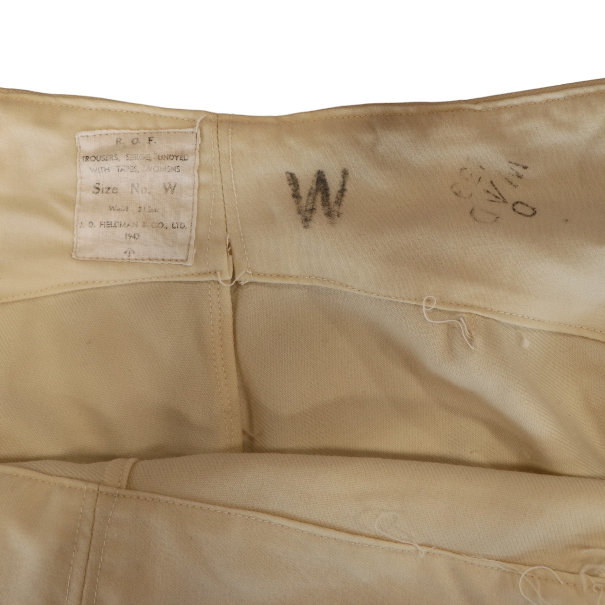 A pair of 1942 British munition worker's Royal Ordnance Factory Women's Serge Undyed Trousers - Bild 3 aus 3