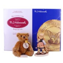 A boxed Hummel 'Me and My Shadow' figurine and a teddy bear