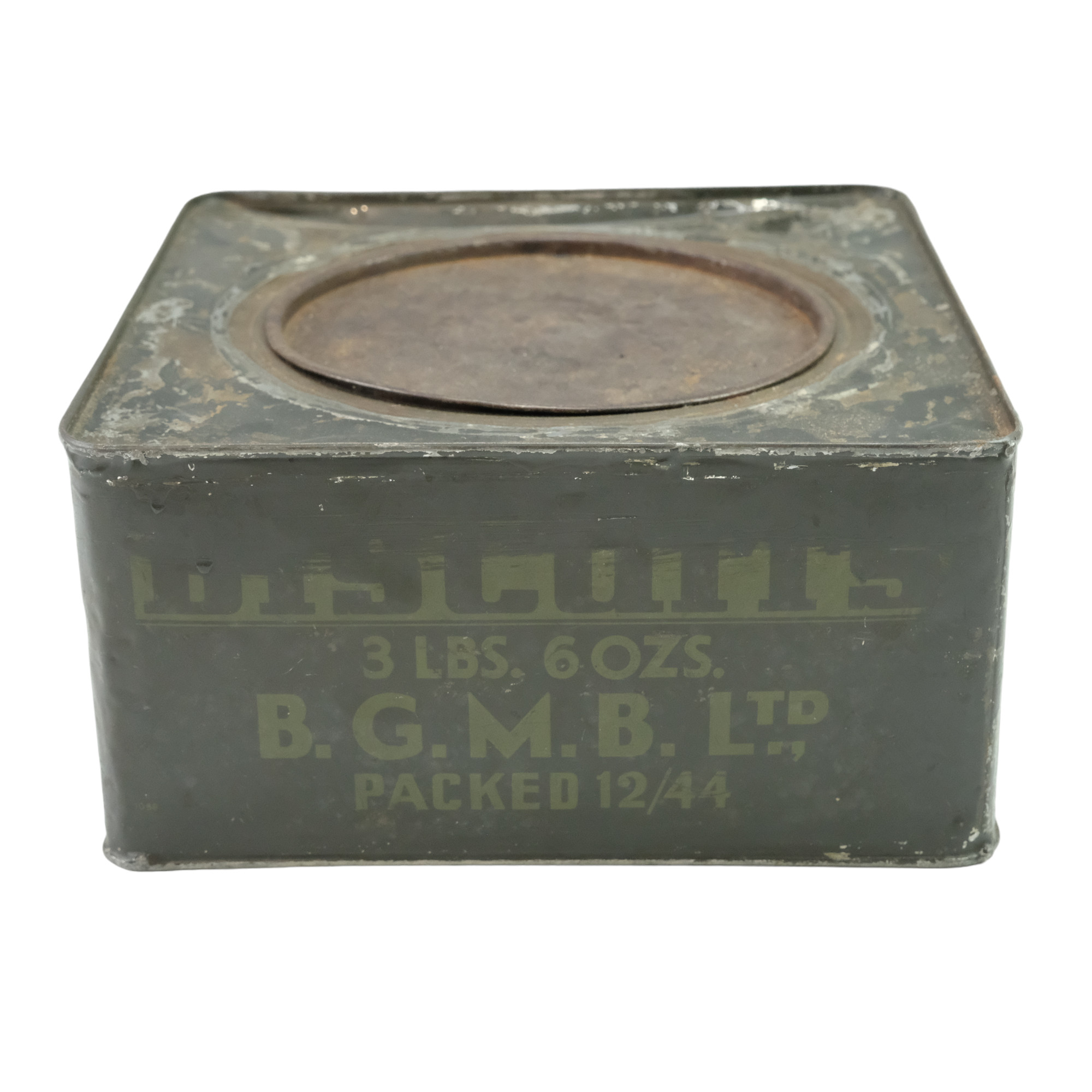 A 1944 British Army 3lb 6oz Biscuits ration tin