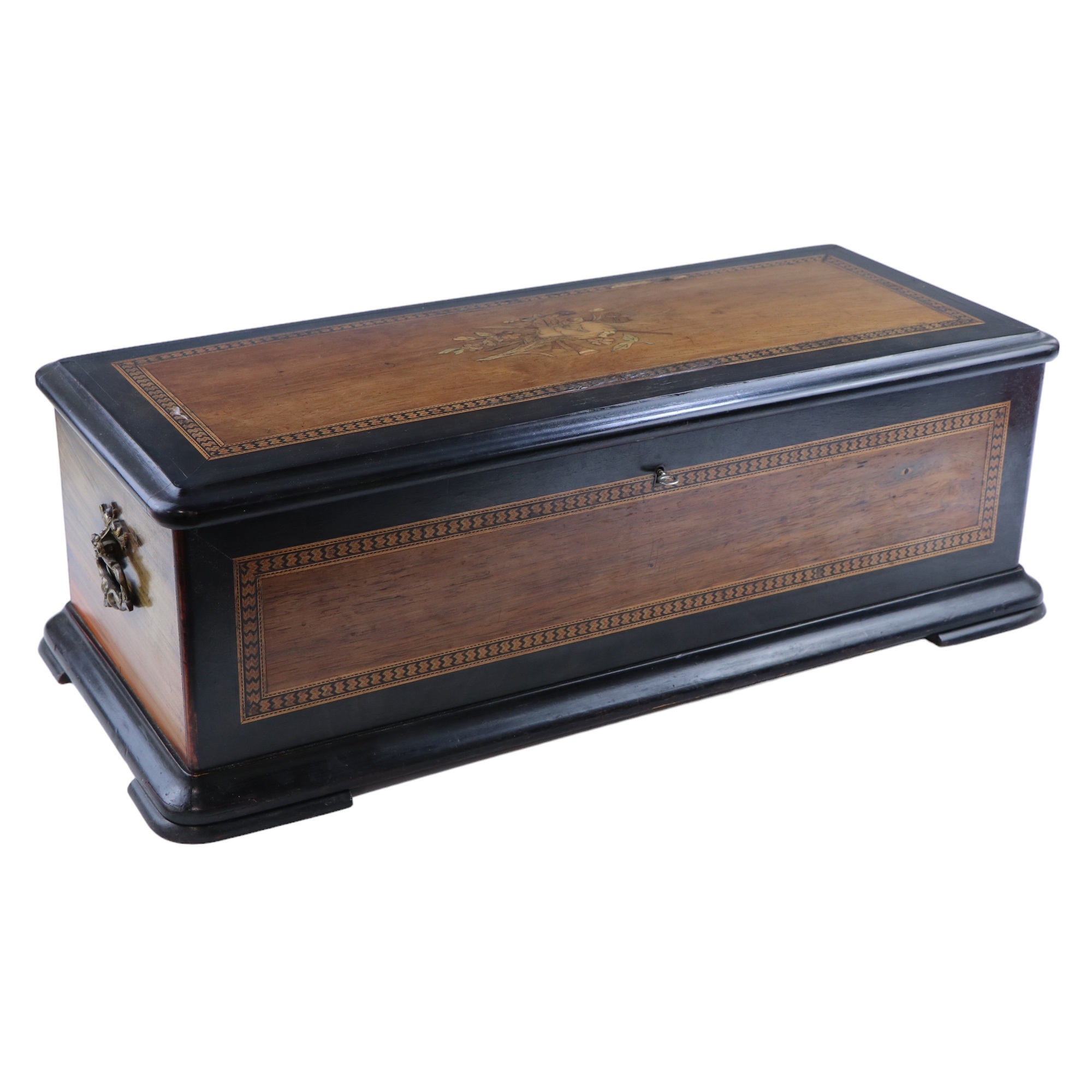 A late 19th Century Jérôme Thibouville-Lamy musical box, playing twelve airs, in a marquetry - Image 7 of 9