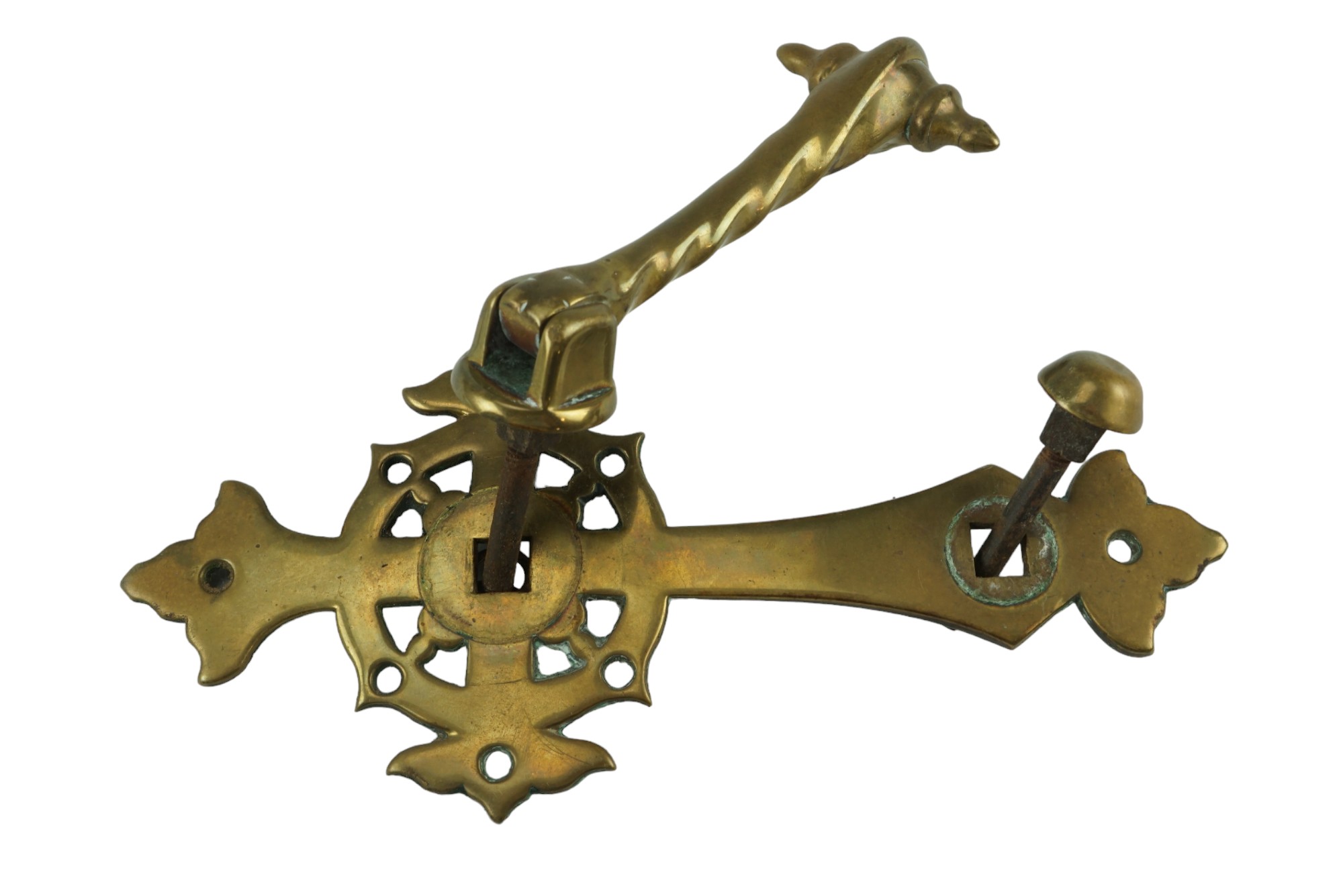 A Victorian Gothic Revival brass door knocker together with a William Shakespeare knocker, former 24 - Image 3 of 4