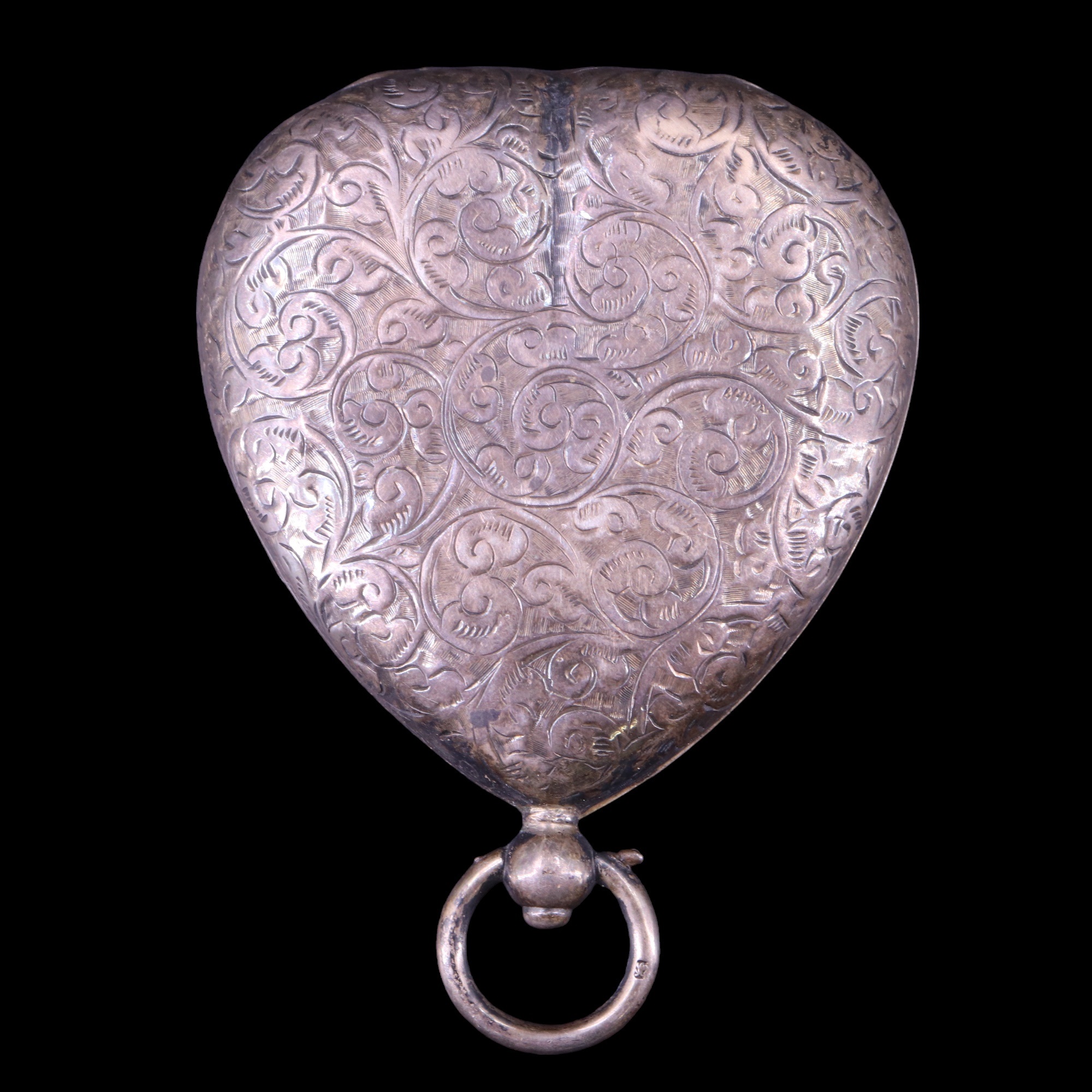 A late Victorian silver heart-shaped sovereign and stamp purse, foliate scroll engraved and faced by - Image 2 of 5