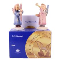 Two boxed Hummel angels: 'A Joyful Noise' and 'Light the Way'