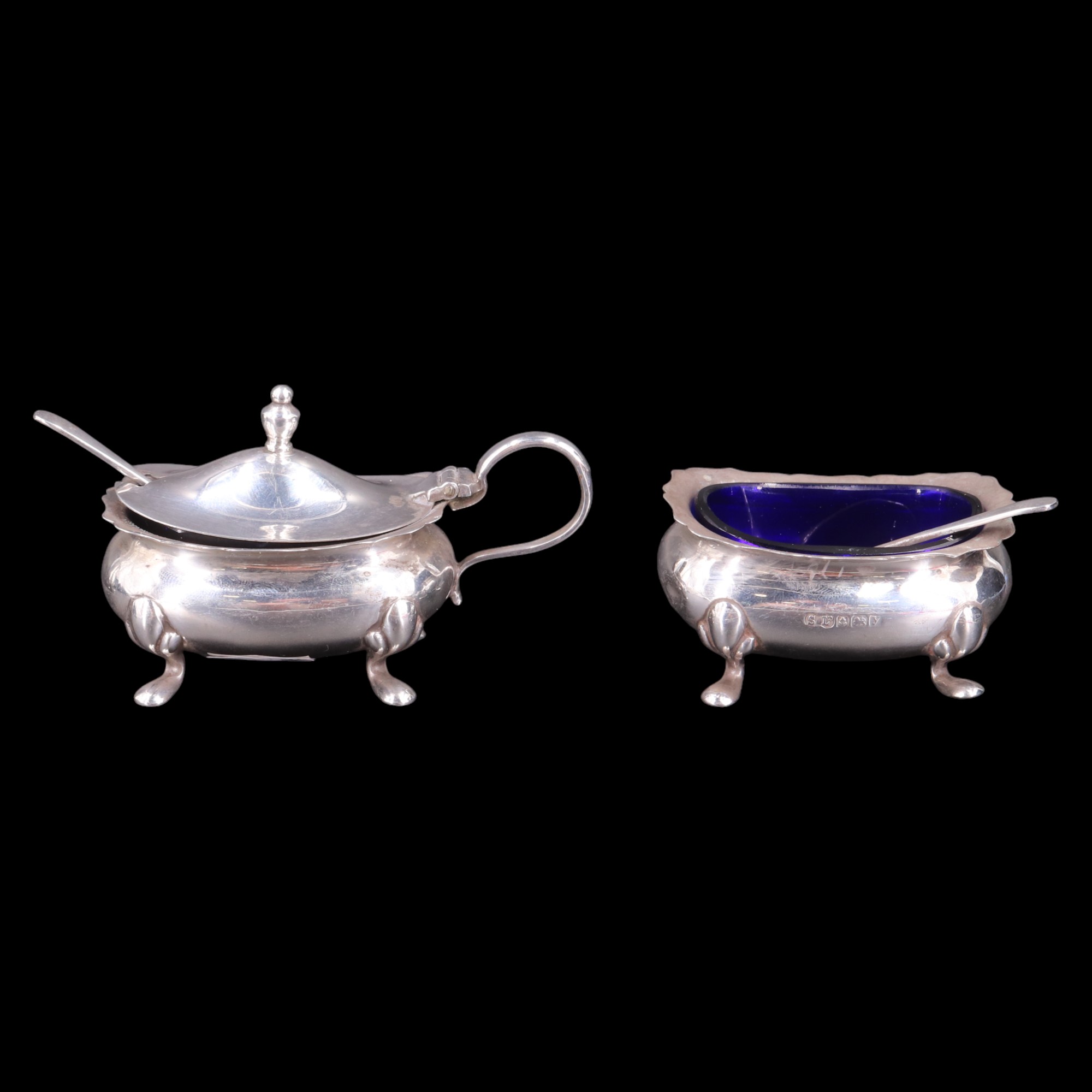 A group of silver comprising a 1910 silver ladle, a 1920s mustard pot and salt cellar pair and a - Image 3 of 9