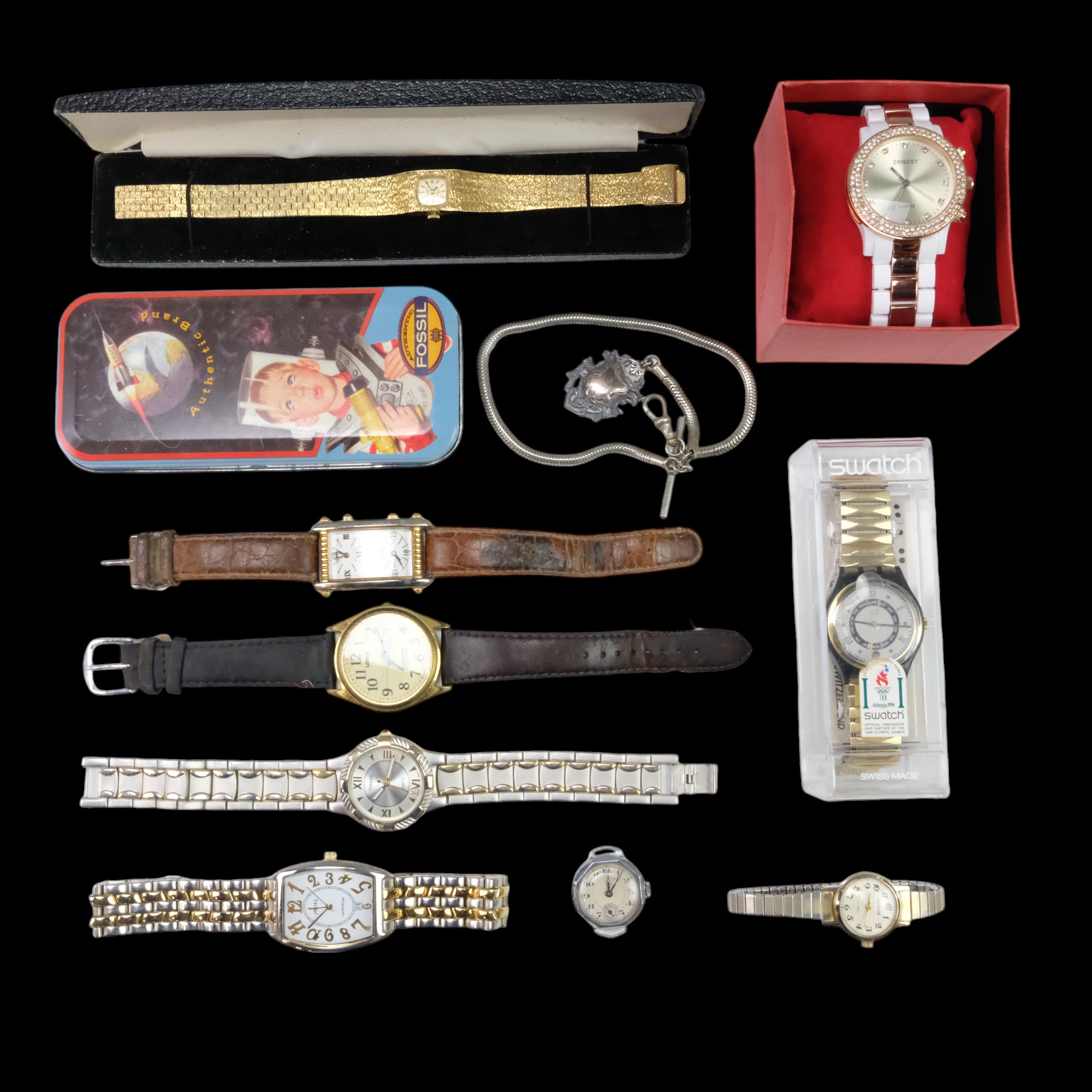 A group of vintage and later wristwatches including a Swatch, the case bearing an Atlanta 1996