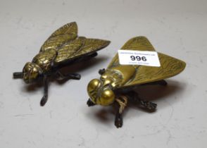 Brass table vesta box in the form of a fly, together with another similar