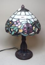 Reproduction Tiffany style table lamp with leaded glass shade, 32cm high