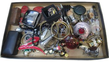 Tray containing a quantity of various costume jewellery , including bracelets, medallions, cufflinks