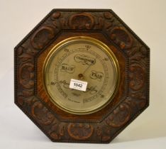 John Barker, Kensington, aneroid barometer in an octagonal carved oak case
