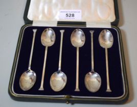 Cased set of six Sheffield silver seal top coffee spoons