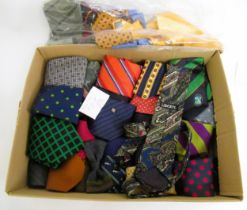 Box containing a collection of thirty plus silk designer ties by Liberty, Lafayette etc