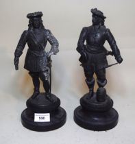Pair of late 19th / early 20th Century dark patinated spelter figures, 28cm high approximately