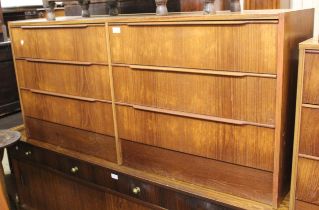 Mid 20th Century teak six drawer bedroom chest, 146cm wide together with a pair of matching three