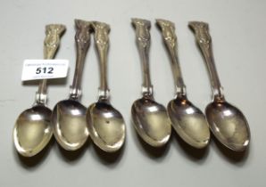 Set of six Victorian silver King's pattern tea spoons, 7oz t Silversmith is George Adams