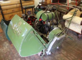 Large mid 20th Century petrol driven lawn mower by Dennis Brothers, with towable ride-on roller
