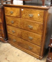 Victorian walnut straight front chest of two short and three long graduated drawers with brass