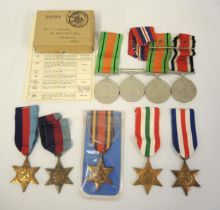 Collection of nine World War II medals comprising: two 39/45 Stars, Burma Star, Italy Star, France