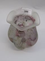Small Art glass vase of lobed baluster form with pink and trailed gilt decoration, 13.5cm high