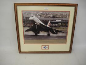 Quantity of framed aviation photographs, two World War II commemorative framed coin sets, together