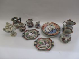 Six various 19th Century Masons, Davenport and other ironstone jugs, five various plates and