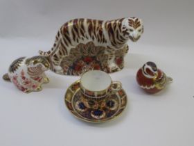 Royal Crown Derby Bengal Tiger paperweight, together with two others in the form of a beaver and