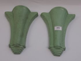 Pair of green glazed Art Deco wall pockets by Adrian Pottery