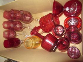 Miscellaneous items of cranberry and red tinted glass