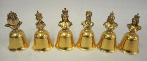 Set of six Adolfo Procopio gold plated Queen's of England bells