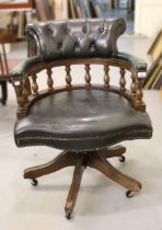 Reproduction green button leather upholstered swivel office chair