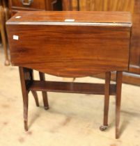 Small mahogany drop-leaf Sutherland table, together with an oak nest of three tables and a