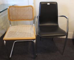 Danish Actona modern faux leather upholstered and chrome open armchair and a Marceille Bruer type