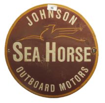 Reproduction enamel sign, Johnson Sea Horse, 38cm diameter