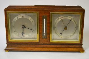 Mid 20th Century mahogany and brass mounted clock barometer thermometer by Elliot, 28cm wide