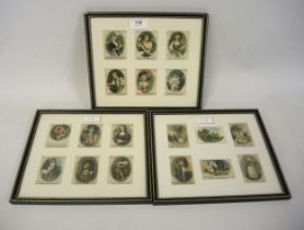 Collection of eighty silk cigarette cards of ladies by B D V, housed in three frames