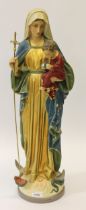 Painted plaster figure of the Madonna and Child, 66cm high