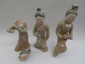 Group of three Chinese terracotta figures of female musicians (one at fault), the tallest 44cm high