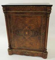 Victorian figured walnut marquetry inlaid and ormolu mounted pier cabinet, the ebonised top above